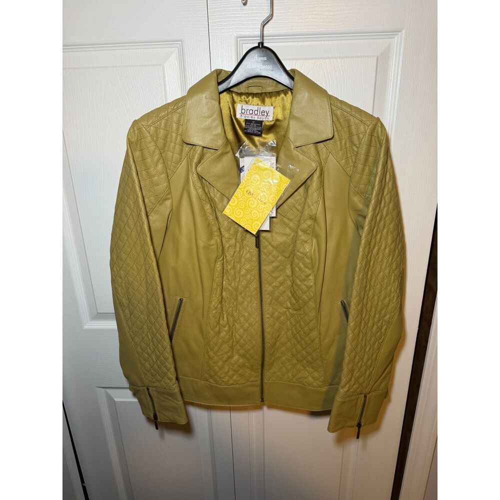 Bradley Bayou Genuine Leather Quilted Moto Jacket Olive Green Women's 1X NWT